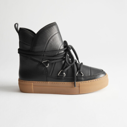 Shearling Lined Suede Snow Boots - Black